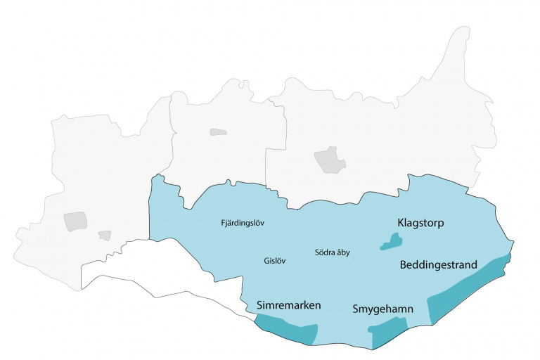 En miljon idéers södra landsbygdsområde sträcker sig från Gislöv och Simremarken, över Smygehamn och Klagstorp till Beddingestrand.