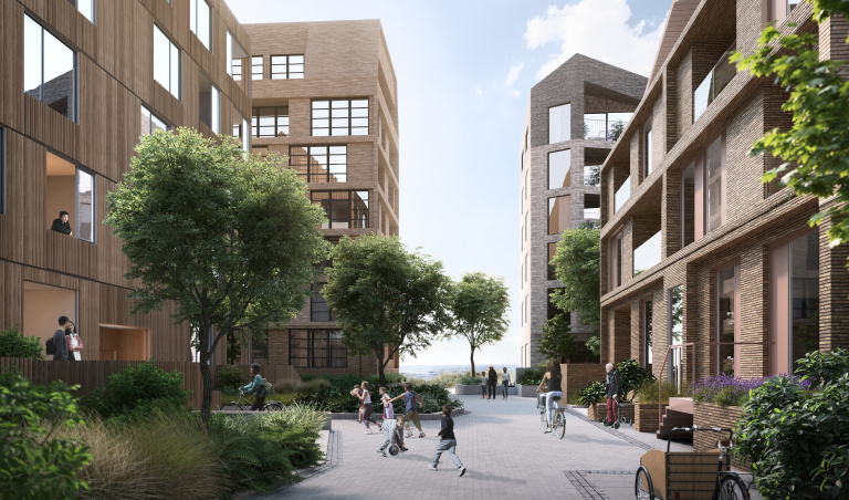 Första kvarteret i Västra Sjöstaden har en planerad inflyttning vid årsskiftet 2024/25. Bild: Kanozi arkitekter. 