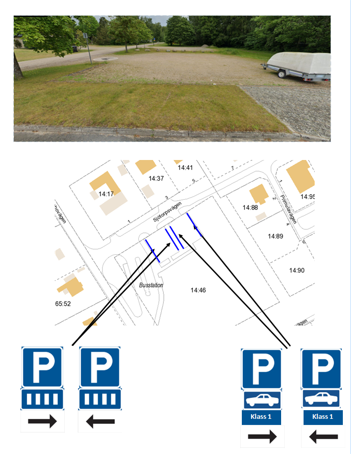 Bild som visar parkeringsreglering på p-yta i Skateholm.