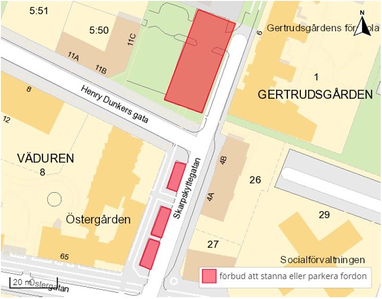 kartbild p- och stanneförbud Skarpskyttegatan